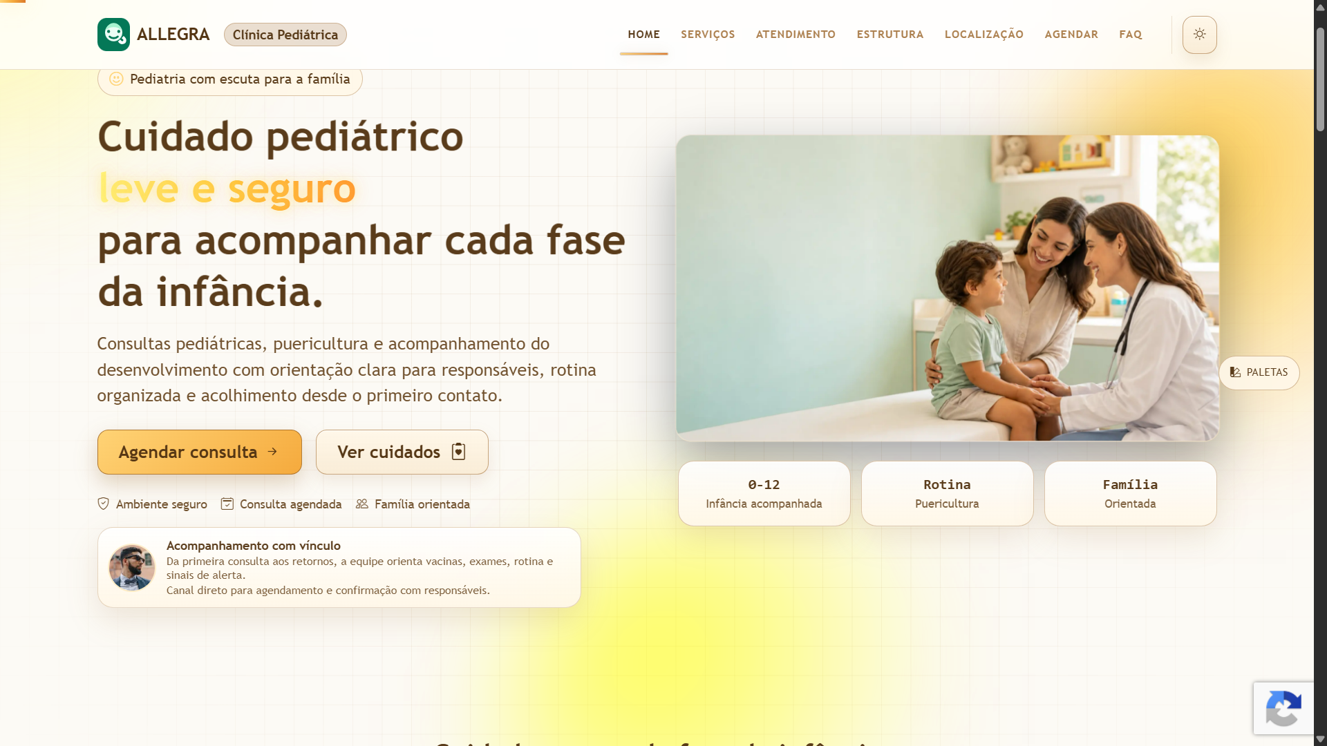 Preview da landing page premium para clínica pediátrica